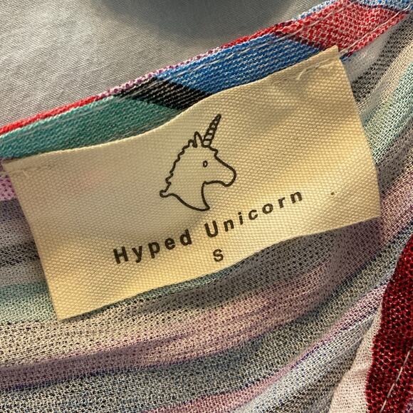 Hyped Unicorn Pastel Striped Boho V-Neck Ruffle Dress Size Small - Picture 3 of 7